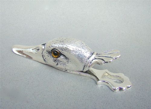 fig 1. NOVELTY SILVER PLATED DUCK HEAD PAPER CLIP, CIRCA 1920