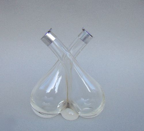 fig 1. EDWARDIAN SILVER MOUNTED OIL & VINEGAR BOTTLE SET BY WILLIAM HENRY SPARROW, BIRMINGHAM 1910