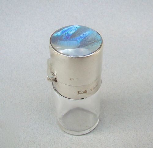 Art Deco Silver & "Butterfly Wing"  Glass Scent Bottle by Walker & Hall, Birmingham 1922
