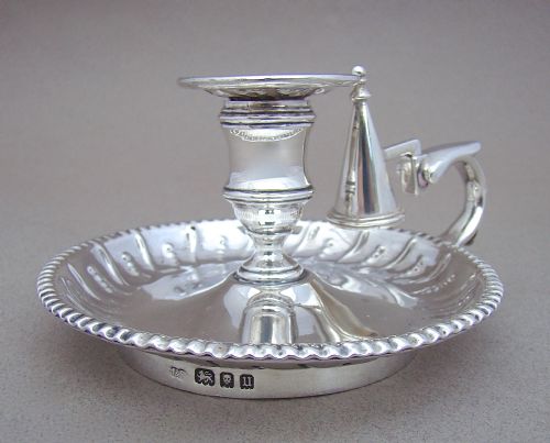 fig 2. ARTS & CRAFT SILVER CHAMBER STICK BY JONES & SONS, LONDON 1935