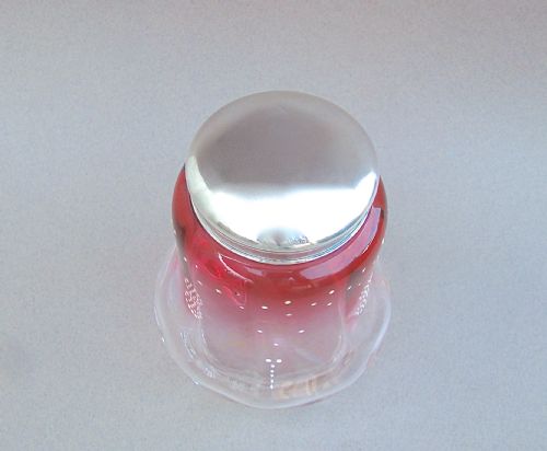 fig 1. EDWARDIAN SILVER LIDDED ENAMELLED CRANBERRY GLASS DRESSING TABLE JAR, CHESTER 1909
