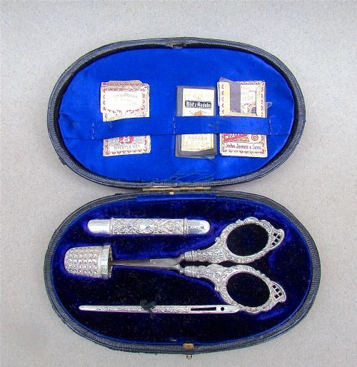 Victorian Silver Cased Sewing Set or Necessaire by Levi & Salaman, Birmingham 1890