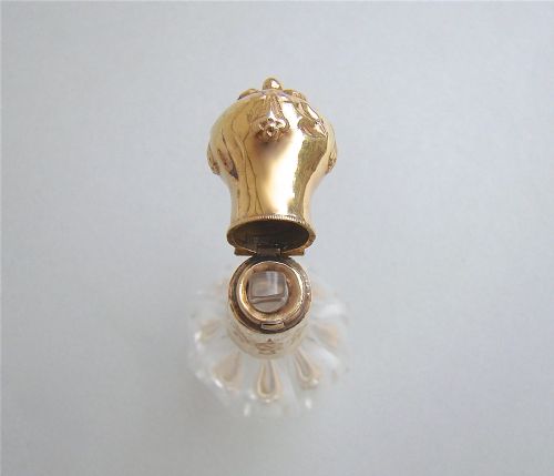 fig 1. 19TH C. FRENCH GOLD MOUNTED CRYSTAL SCENT BOTTLE, FRENCH PROVINCIAL MARKS, CIRCA 1850