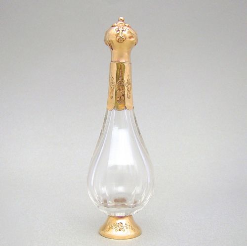 19th C. French Gold Mounted Crystal Scent Bottle, French Provincial Marks, Circa 1850