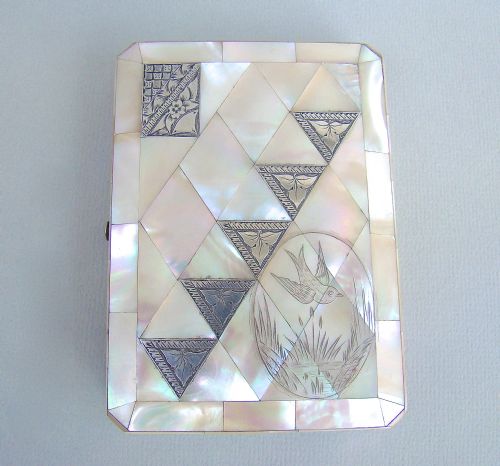 Victorian Silver & Mother of Pearl Aesthetic Movement Calling Card Case , Circa 1870