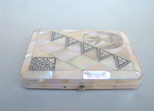 fig 2. VICTORIAN SILVER & MOTHER OF PEARL AESTHETIC MOVEMENT CALLING CARD CASE , CIRCA 1870