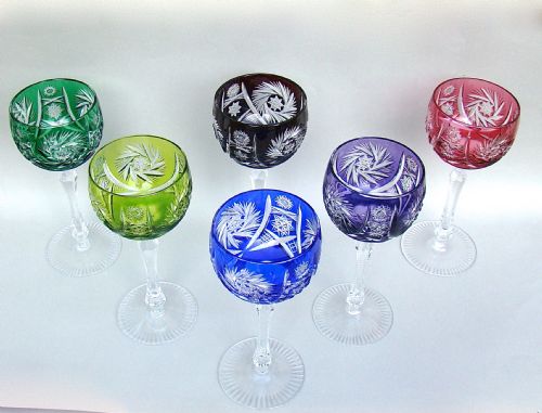 fig 1. HARLEQUIN SET OF SIX LARGE BOHEMIAN CRYSTAL HOCK GLASSES, CIRCA 1890