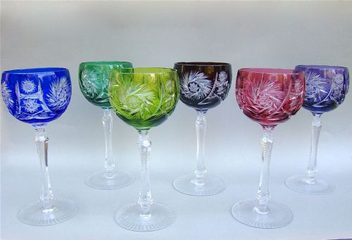 fig 2. HARLEQUIN SET OF SIX LARGE BOHEMIAN CRYSTAL HOCK GLASSES, CIRCA 1890