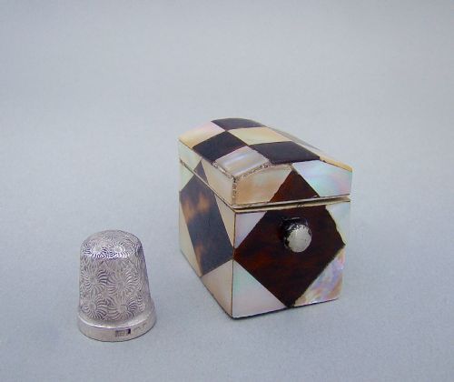 Victorian Silver Thimble Fitted in Mother of Pearl & Tortoiseshell Case, Circa 1860