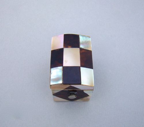 fig 2. VICTORIAN SILVER THIMBLE FITTED IN MOTHER OF PEARL & TORTOISESHELL CASE, CIRCA 1860