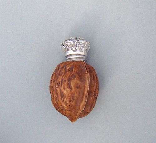 fig 1. VICTORIAN SILVER & PORCELAIN 'WALNUT' SCENT BOTTLE, CIRCA 1880