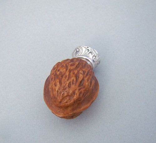 fig 2. VICTORIAN SILVER & PORCELAIN 'WALNUT' SCENT BOTTLE, CIRCA 1880