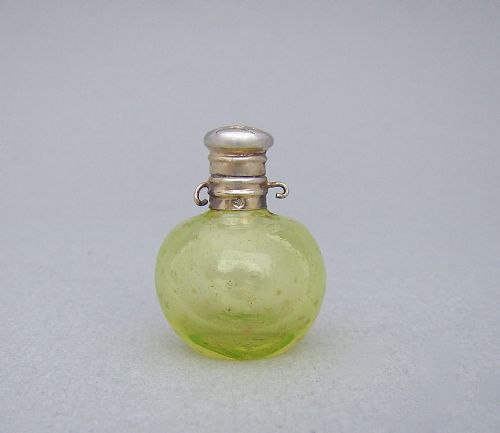 fig 1. MINIATURE 19TH C. FRENCH SILVER GILT & URANIUM GLASS CHATELAINE SCENT BOTTLE, CIRCA 1870