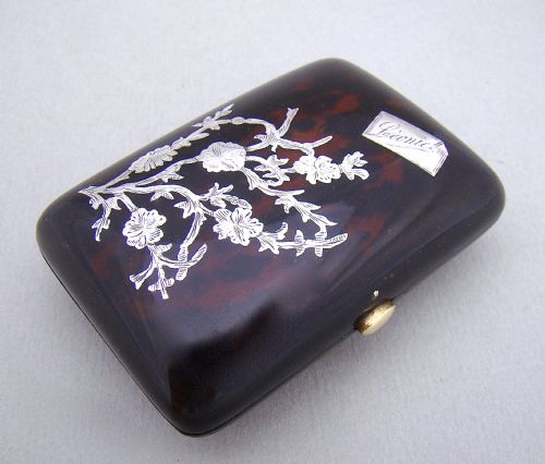 fig 1. VICTORIAN SILVER AESTHETIC MOVEMENT SILVER & PIQUE TORTOISESHELL PURSE , CIRCA 1870