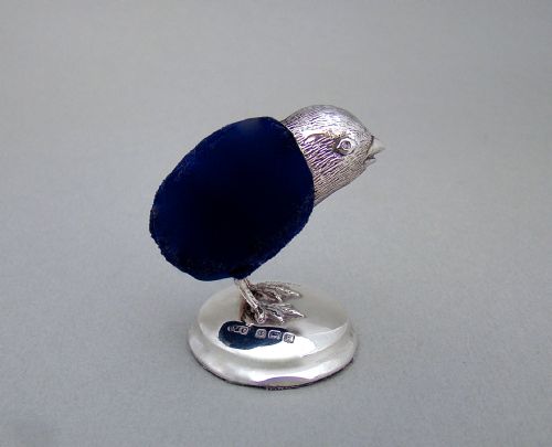 Unusual Edwardian Silver Chick Pin Cushion by Cohen & Charles, Birmingham 1909