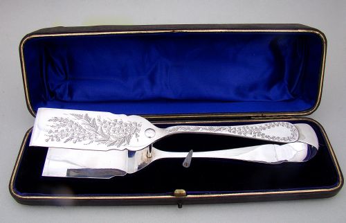 Cased Pair of Victorian Solid Silver Asparagus Tongs by Hilliard & Thomason, Birmingham 1900