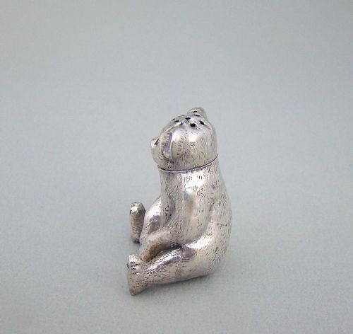 fig 2. RARE EDWARDIAN SILVER TEDDY BEAR NOVELTY PEPPERETTE BY  GOURDEL VALES & CO, BIRMINGHAM 1909