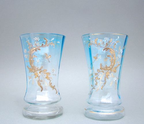 Pair of Victorian Enamelled Pale Turquoise Glass Vases, Circa 1890