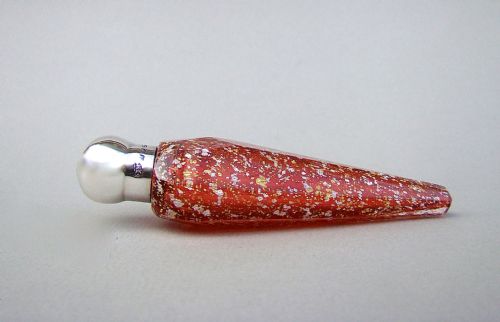 fig 2. RARE VICTORIAN SILVER AND SPECKLED CRANBERRY GLASS SCENT BOTTLE BY CHARLES MAY, BIRMINGHAM 1890