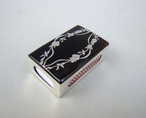 Art Deco Silver & Pique Tortoiseshell Match Box Cover by S. Blanckensee & Sons, Birmingham 1936