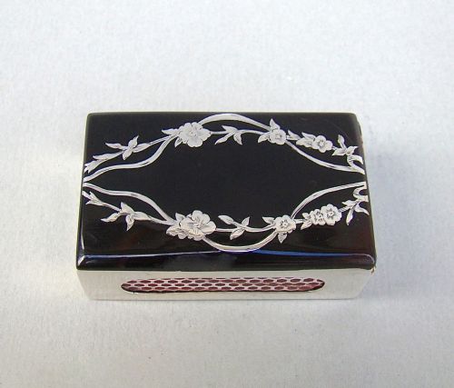 fig 1. ART DECO SILVER & PIQUE TORTOISESHELL MATCH BOX COVER BY S. BLANCKENSEE & SONS, BIRMINGHAM 1936