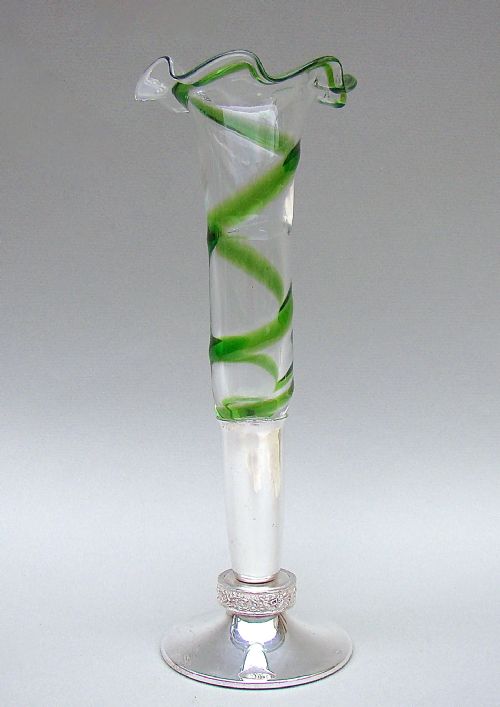 Edwardian Silver Plated and Trailed Glass Specimen Glass Vase, Circa 1900
