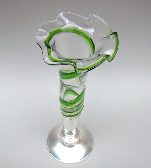fig 1. EDWARDIAN SILVER PLATED AND TRAILED GLASS SPECIMEN GLASS VASE, CIRCA 1900