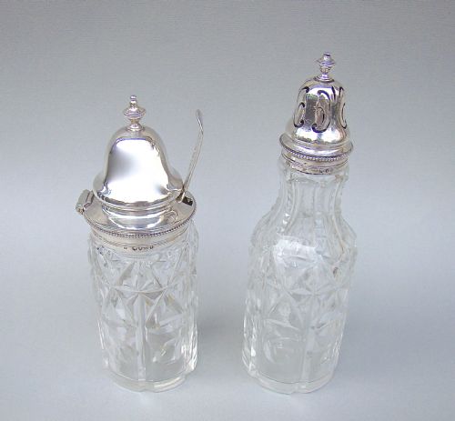 fig 1. PAIR OF VICTORIAN SILVER MOUNTED DRY MUSTARD AND PEPPER JARS BY BARNARD & SONS, LONDON 1870