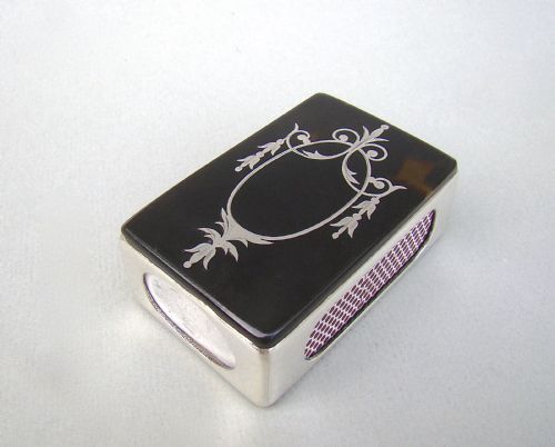 fig 1. ART DECO SILVER & PIQUE TORTOISESHELL MATCH BOX COVER, LONDON 1926
