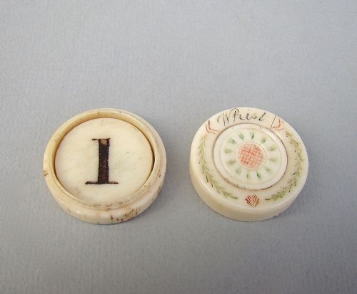 fig 1. GEORGIAN BONE WHIST BOX COMPLETE WITH COUNTERS, CIRCA 1790