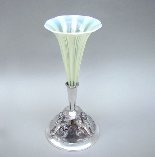 fig 1. VICTORIAN SILVER PLATED & VASELINE GLASS CENTREPIECE BY DEYKIN & SONS, BIRMINGHAM CIRCA 1870