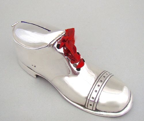 Rare Novelty Silver "Shoe" Money Box by S. Blanckensee & Sons, Birmingham 1911