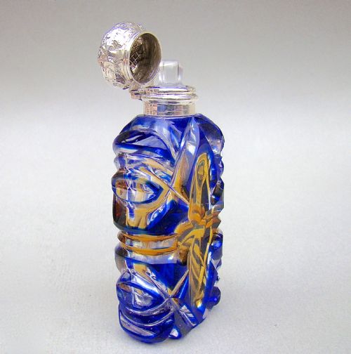 fig 2. RARE VICTORIAN SILVER BLUE & AMBER BOHEMIAN GLASS SCENT BOTTLE , CIRCA 1890