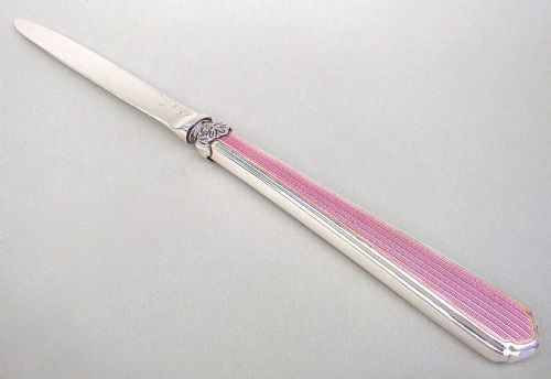 Art Deco Silver and Guilloche Enamel Letter Opener by Mappin & Webb, Sheffield 1921