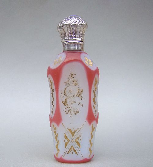 Exquisite 19th C. French Silver &  Overlay Glass Scent Bottle, Circa 1870