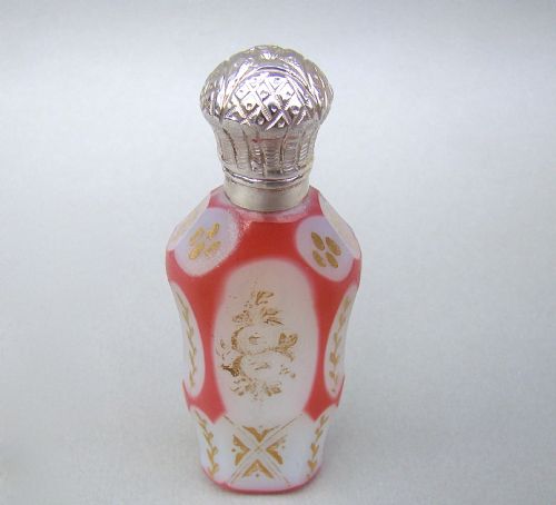 fig 2. EXQUISITE 19TH C. FRENCH SILVER & OVERLAY GLASS SCENT BOTTLE, CIRCA 1870