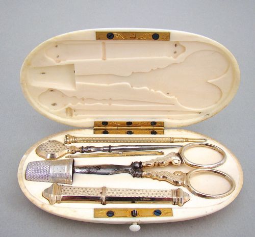 19th Century French Silver Gilt Sewing Kit, Paris Circa 1890