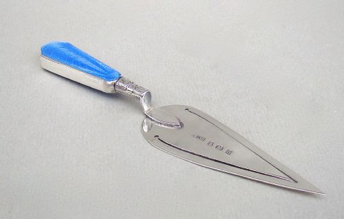 fig 1. RARE EDWARDIAN SILVER & ENAMEL TROWEL SHAPED BOOKMARK BY ADIE & LOVEKIN, BIRMINGHAM 1907