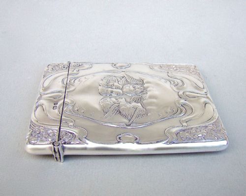 fig 2. ART NOUVEAU 'REYNOLDS ANGELS' SILVER CARD CASE BY HENRY MATTHEWS, BIRMINGHAM 1903