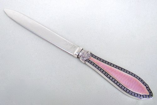 Fabulous Art Deco Silver and Dual Colour Guilloche Enamel Letter Opener by Mappin & Webb, Sheffield 1921