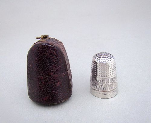 fig 1. CASED EDWARDIAN SILVER THIMBLE BY CHARLES HORNER, CHESTER 1903