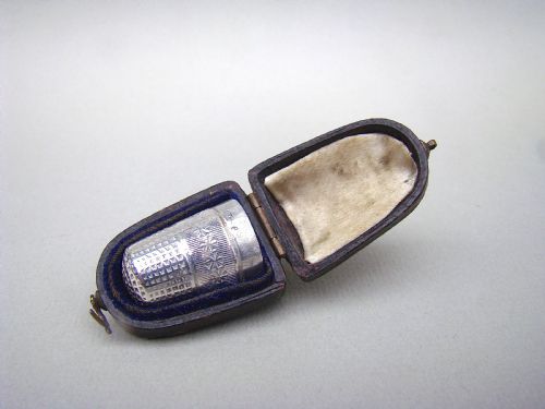 fig 2. CASED EDWARDIAN SILVER THIMBLE BY CHARLES HORNER, CHESTER 1903