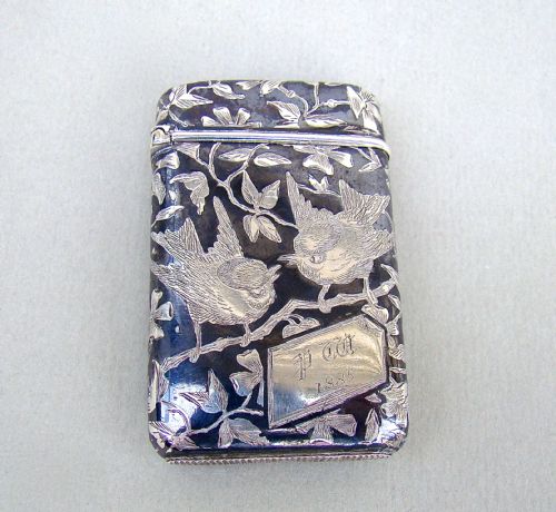Fabulous Aesthetic Movement French Silver Niello Vesta Case by Joseph Ettlinger, Import Marks for London 1882