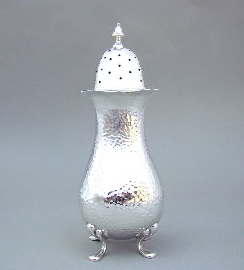Large Arts & Craft Planished Silver Caster by the Levesley Brothers, Sheffield 1902