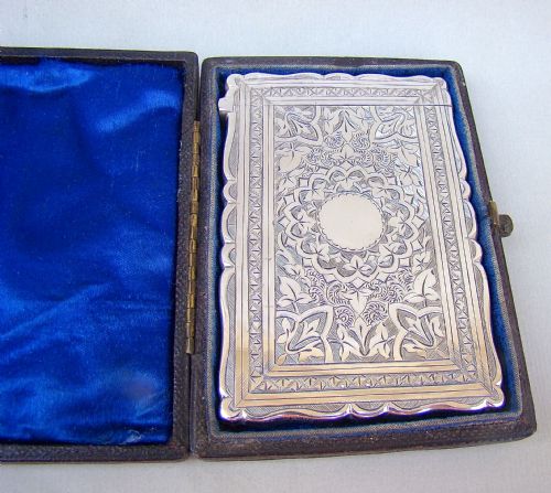 fig 1. EXQUISITE VICTORIAN SILVER CARD CASE BY FREDERICK MARSTON, BIRMINGHAM 1881