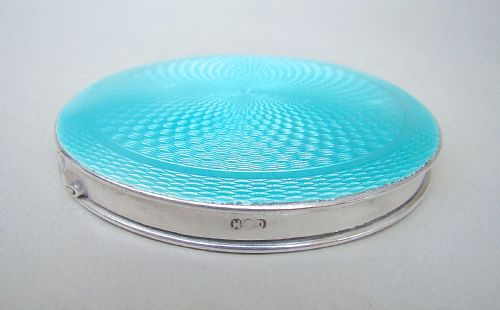 Art Deco Silver and Guilloche Enamel Compact by Henry Clifford Davis, Birmingham 1922