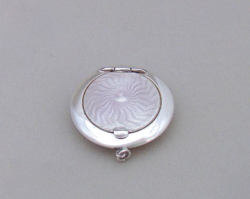 Silver and Guilloche Enamel Chatelaine Compact by Cohen & Charles, Birmingham 1917