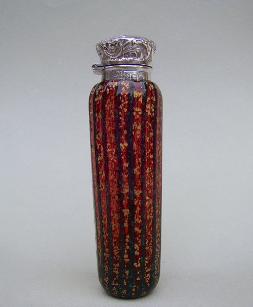 Unusual Silver and Speckled Glass Scent Bottle by Charles May, Birmingham 1911
