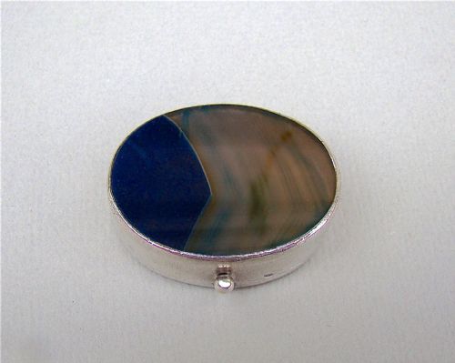 19th Century French Silver Mounted Agate Pill Box, Circa 1890
