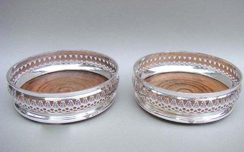 Pair of Mid 20th Century Solid Silver Wine Coasters by A. Chick & Sons Ltd, London 1968. 
